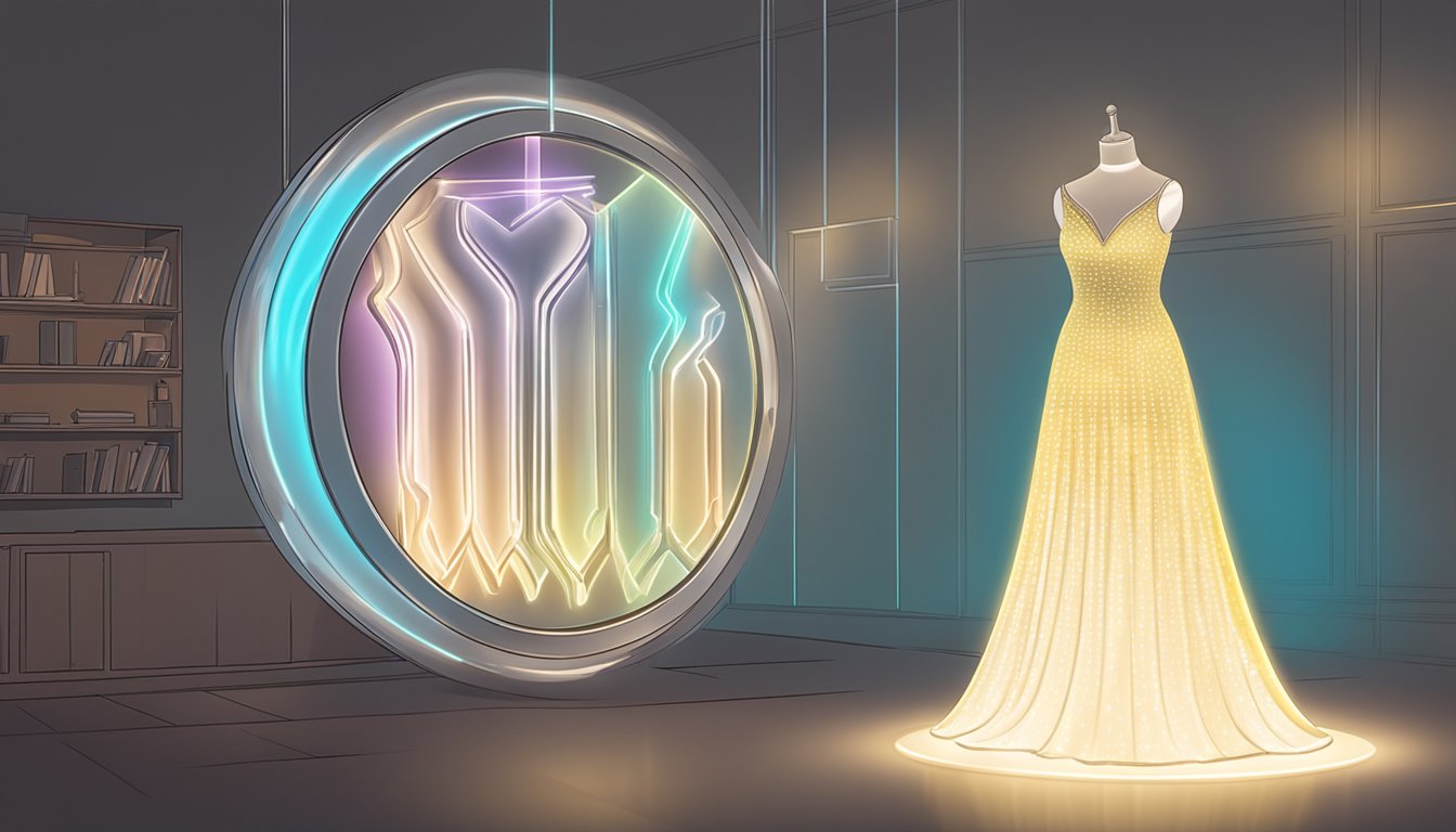 A glowing LED light dress displayed online with FAQ section highlighted