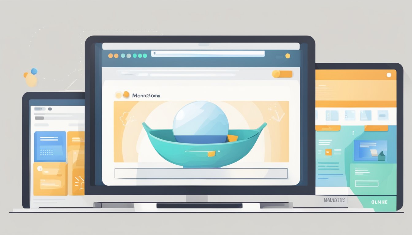 A computer screen displaying an online marketplace with a moonstone product page open, a cursor hovering over the "buy" button