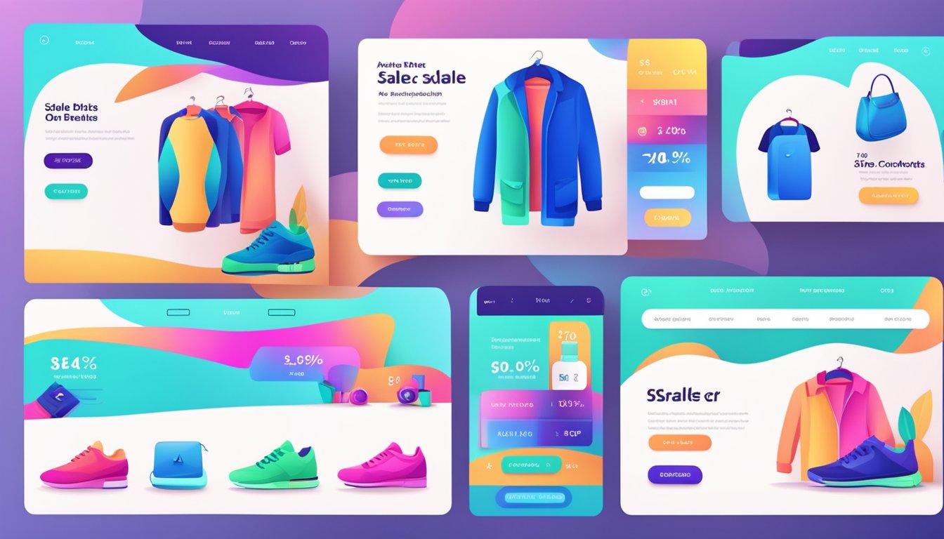 Colorful website with various categories, displaying affordable clothing options. Bright, modern interface with easy navigation. Sale banners and discount tags on products