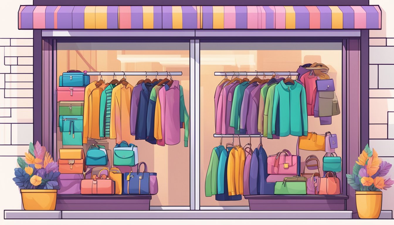 A colorful array of budget-friendly fashion items displayed on a virtual storefront, with various clothing items and accessories neatly organized and labeled with discounted prices