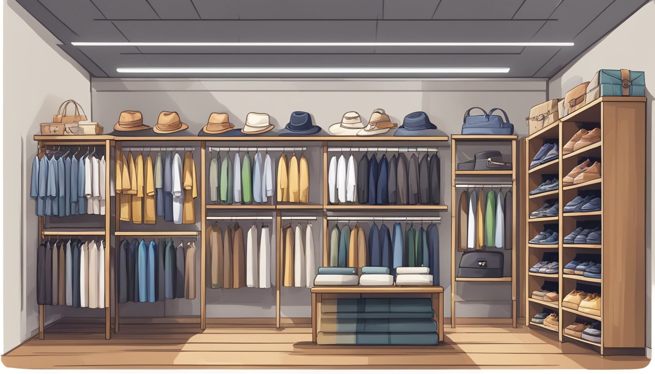 A variety of essential clothing items displayed on racks and shelves with unbeatable prices, available for purchase online in Singapore