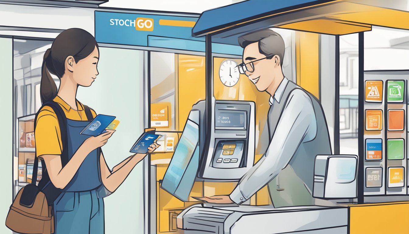 A person at a kiosk in Singapore buying a Touch & Go card with a credit card