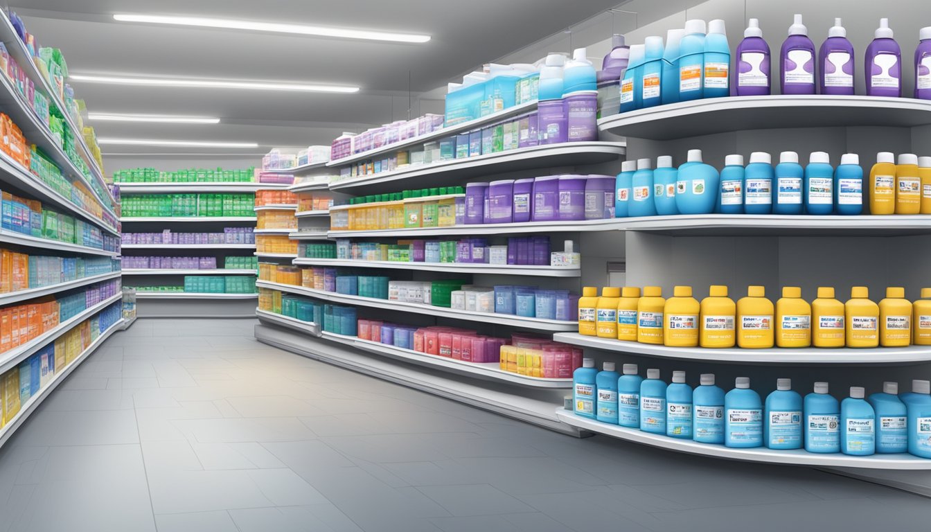 Shelves of hydrogen peroxide in a Singapore store, with clear signage and pricing
