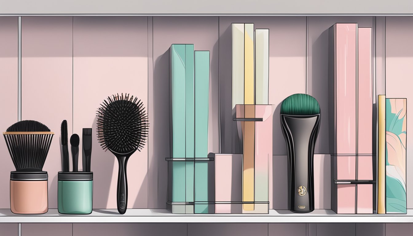 A hair brush displayed on a shelf in a modern Singaporean store
