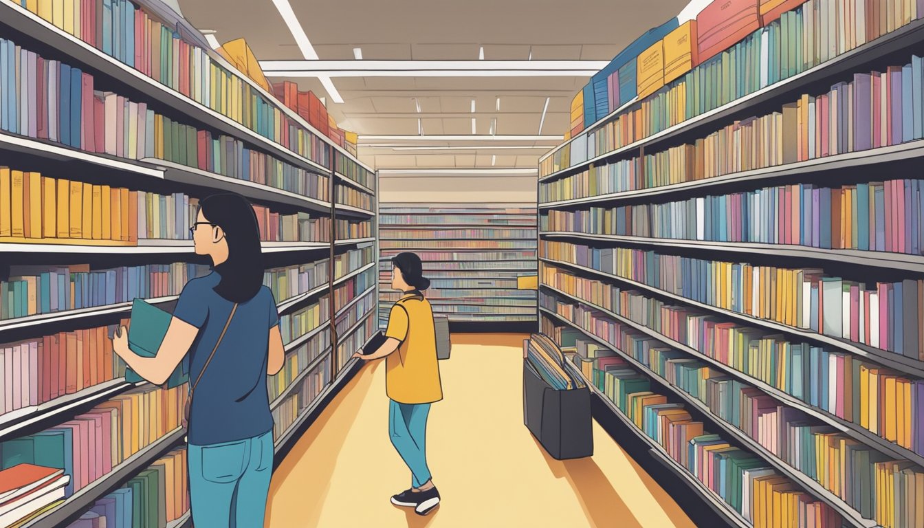 A customer browsing through shelves of ABRSM music books in a Singapore bookstore