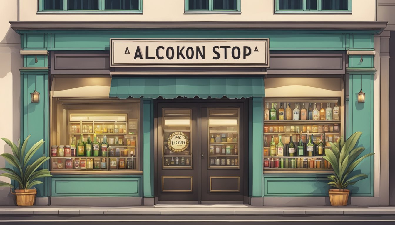A store with closed shutters and a sign indicating "Alcohol Sales Stop at 1030 PM" in Singapore