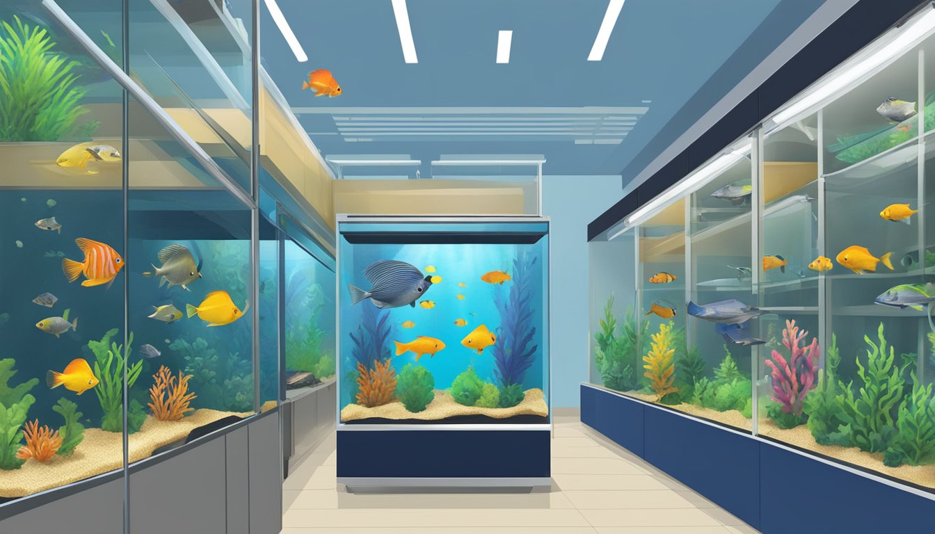 Colorful fish swim in affordable tanks, surrounded by budget-friendly accessories. Singapore stores offer a variety of cheap options for creating a stunning aquarium