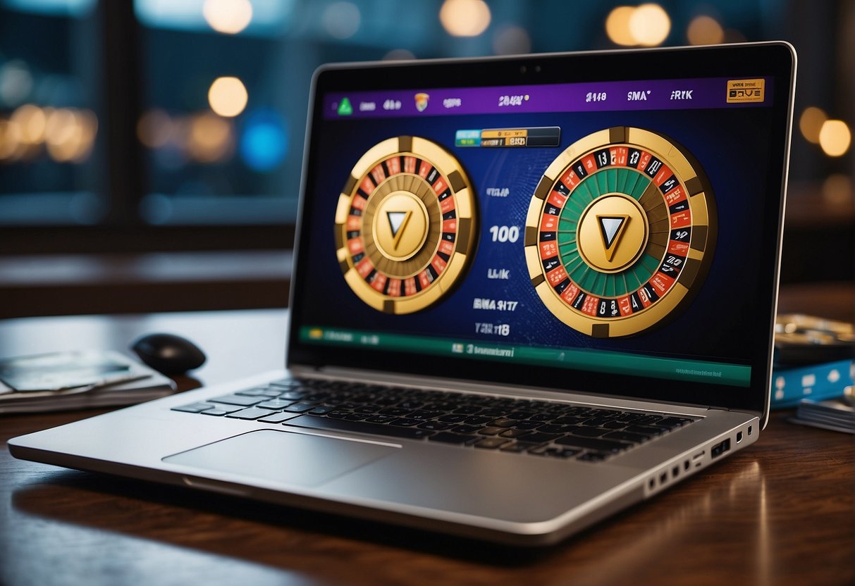 A laptop with a VPN connected to a gambling site, surrounded by casino chips and cards