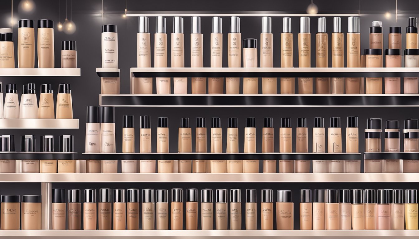 A display of Dermacol concealers in a well-lit cosmetics store in Singapore, with various shades and packaging options available for purchase