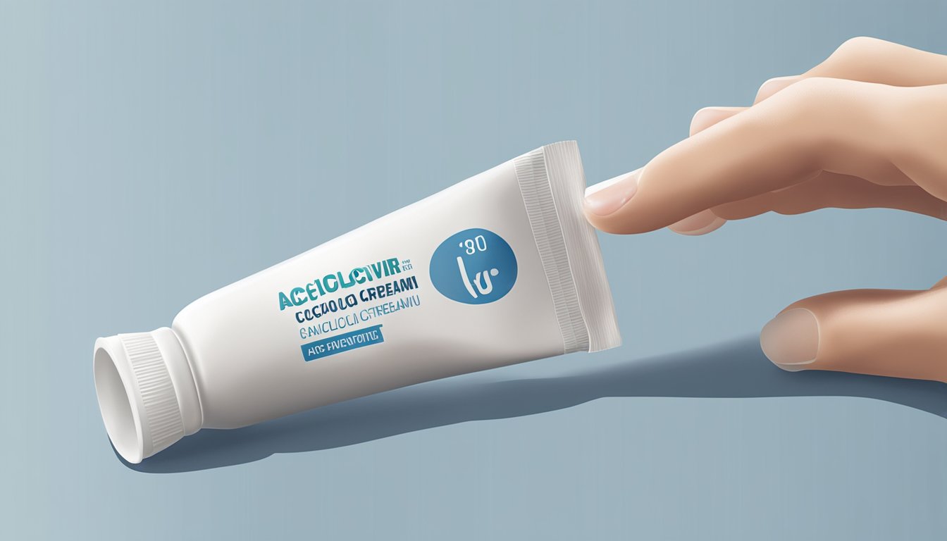 A hand squeezes a tube of aciclovir cream onto a clean, unblemished surface