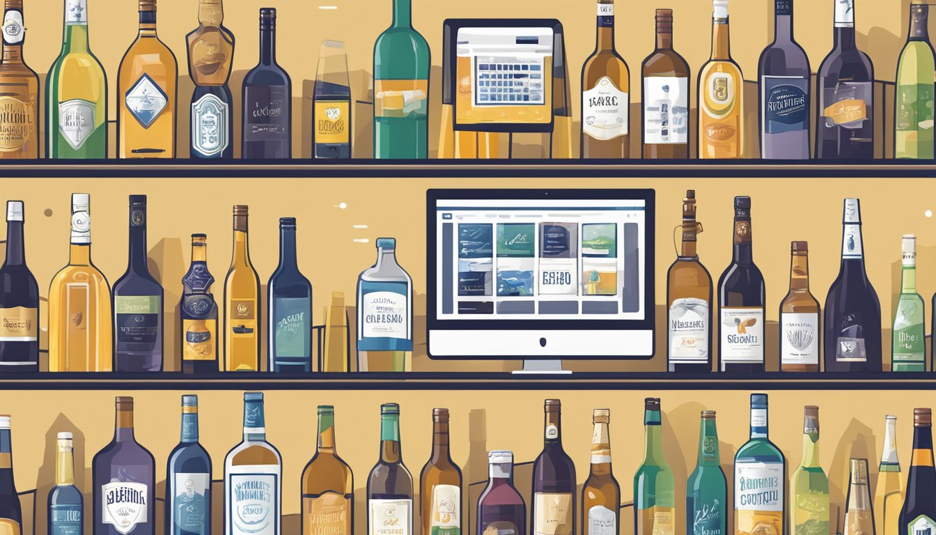 A computer screen displays a variety of alcoholic beverages available for purchase online. The website features a sleek and modern design, with images of wine, beer, and spirits enticing potential buyers