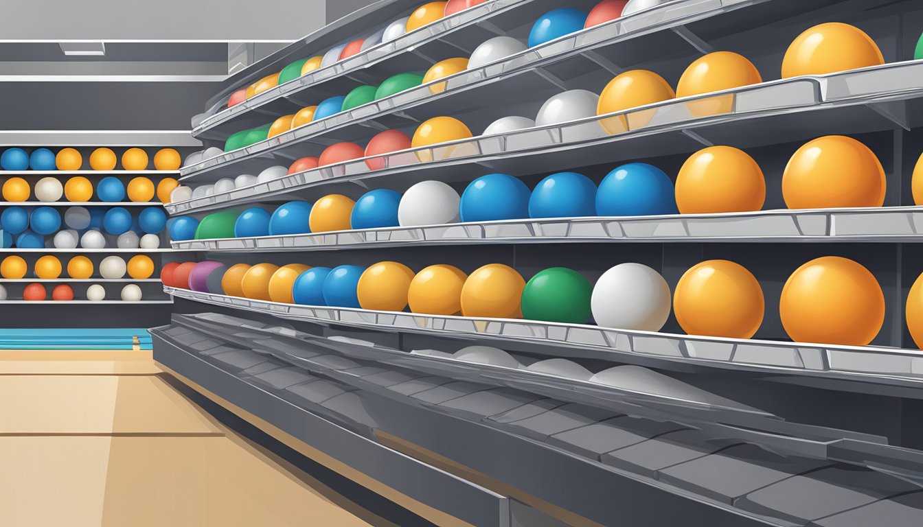 Ping pong balls displayed on shelves in a sports equipment store in Singapore