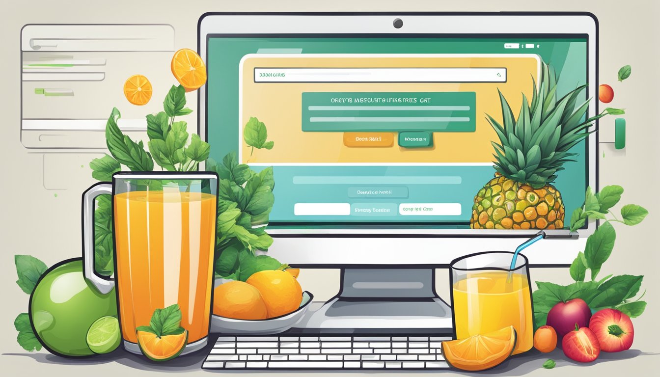 A computer screen showing a website with various options of organic juice. A cursor clicking on the "add to cart" button