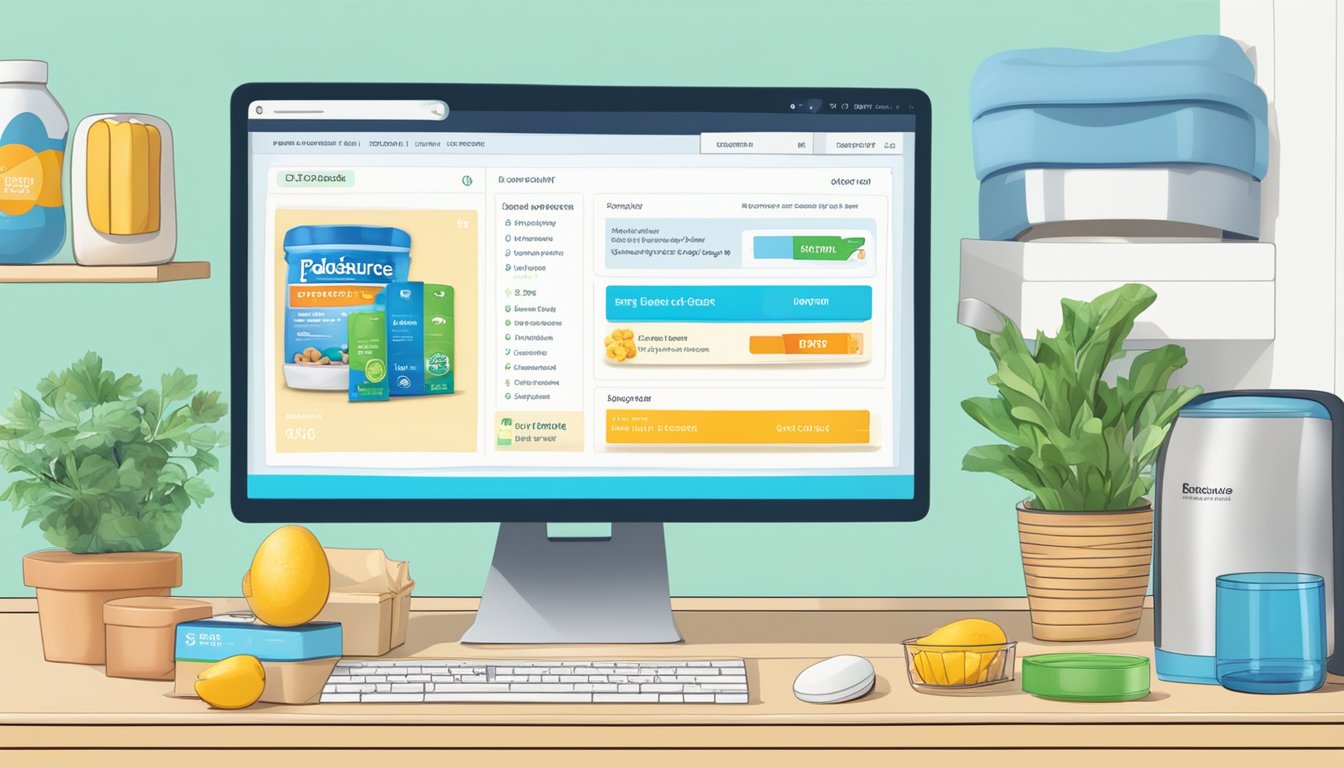 A computer screen displaying an online shopping website with the "Pediasure" product page open, showing the option to purchase and add to cart
