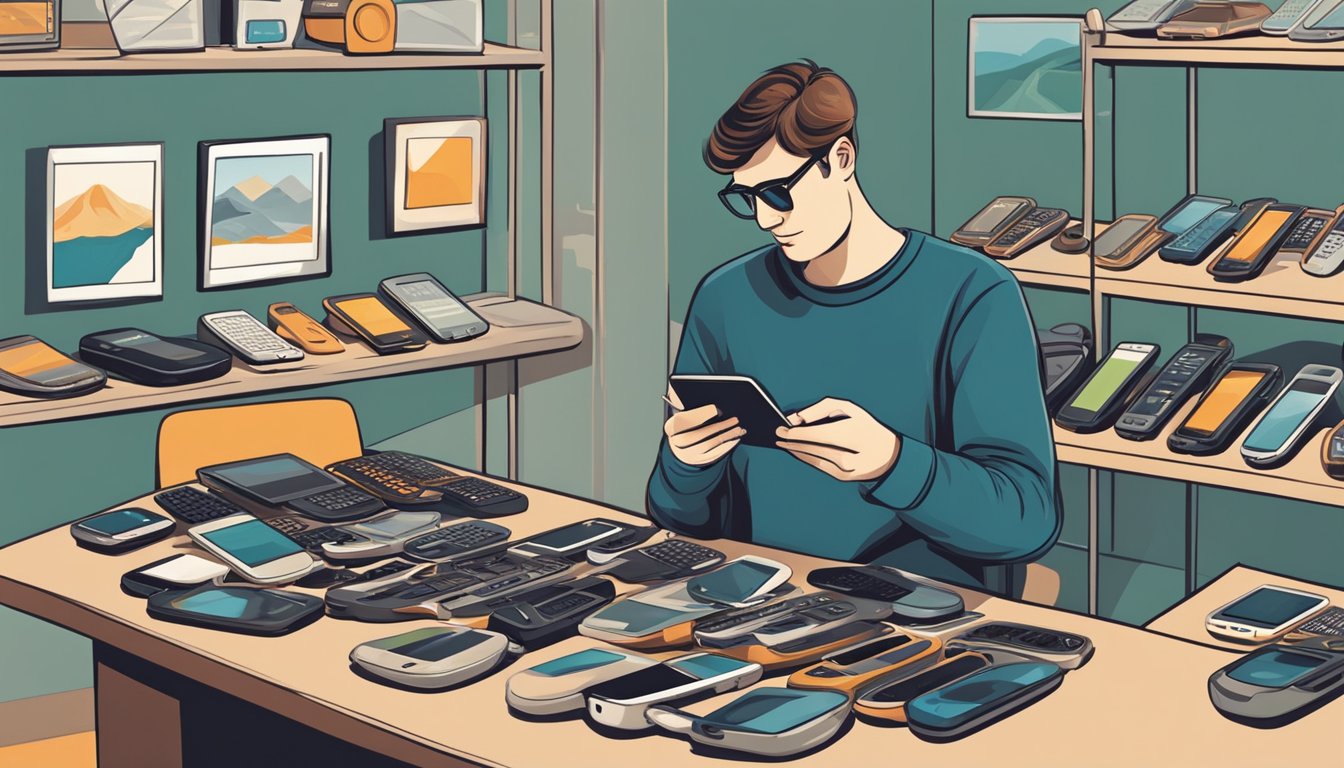 A person browsing through a variety of second-hand phones online, comparing features and prices before making a selection