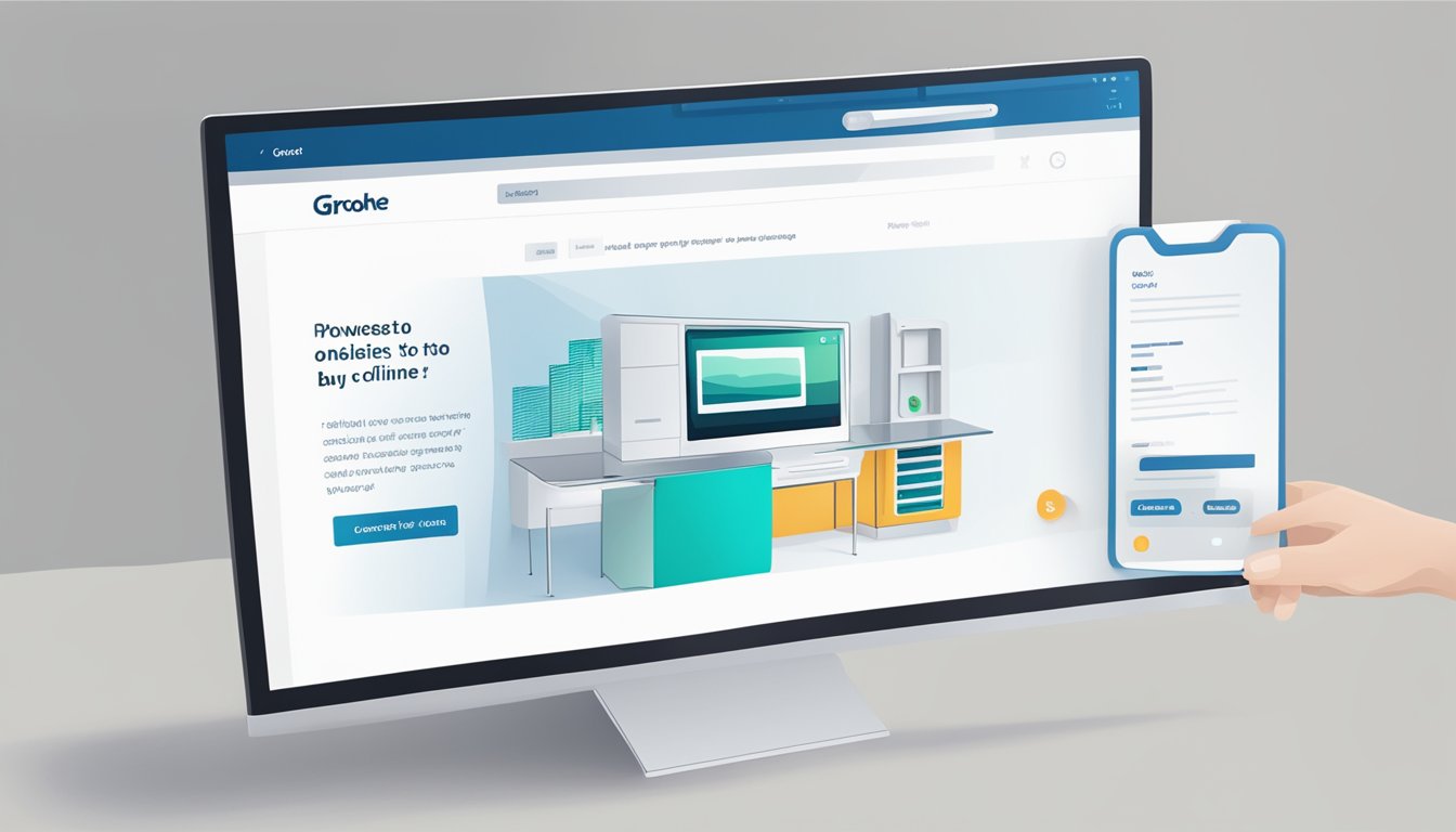 A computer screen displaying a website with the title "Buy Grohe Online." A cursor hovers over a "Add to Cart" button