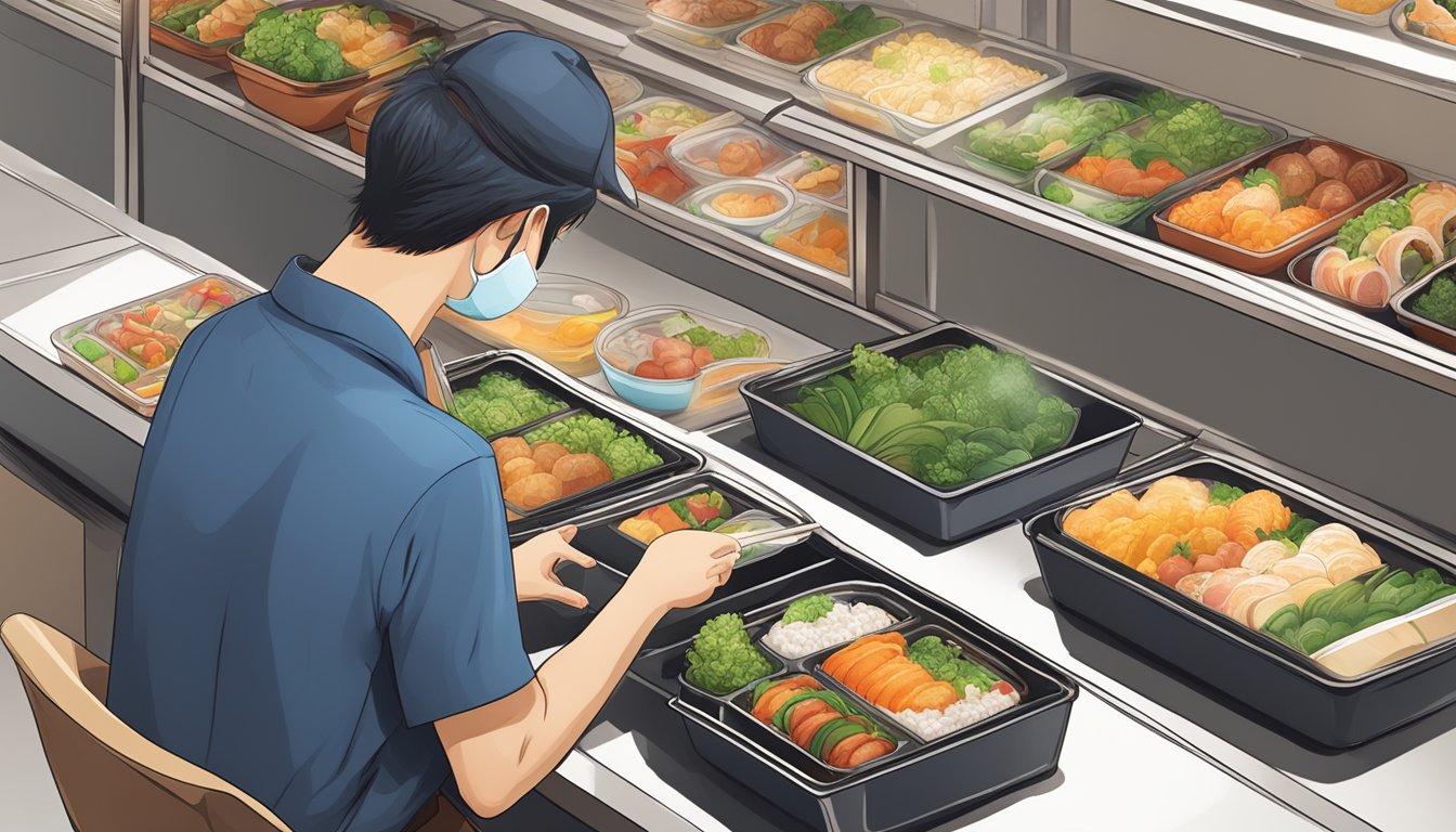 A customer browsing online and offline for Japanese bento boxes in Singapore