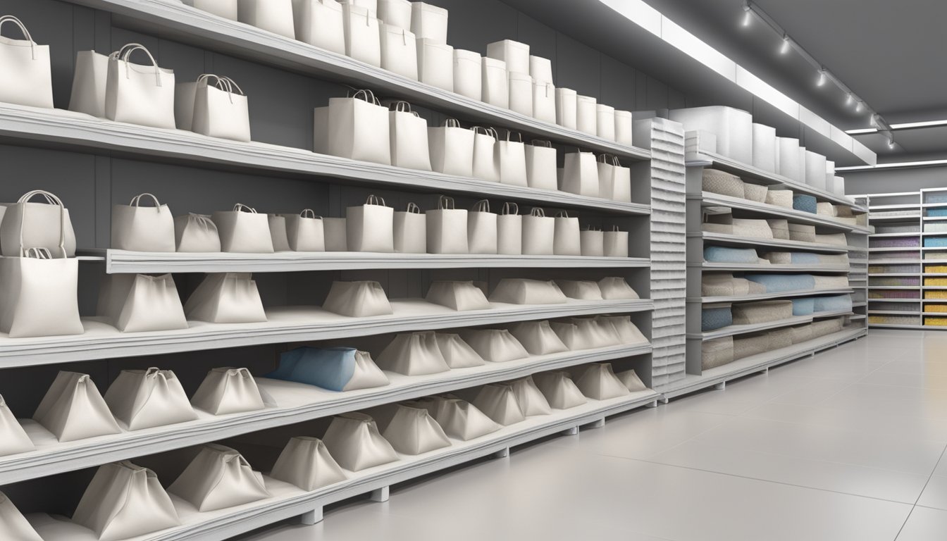 A hardware store shelves display bags of white cement in Singapore