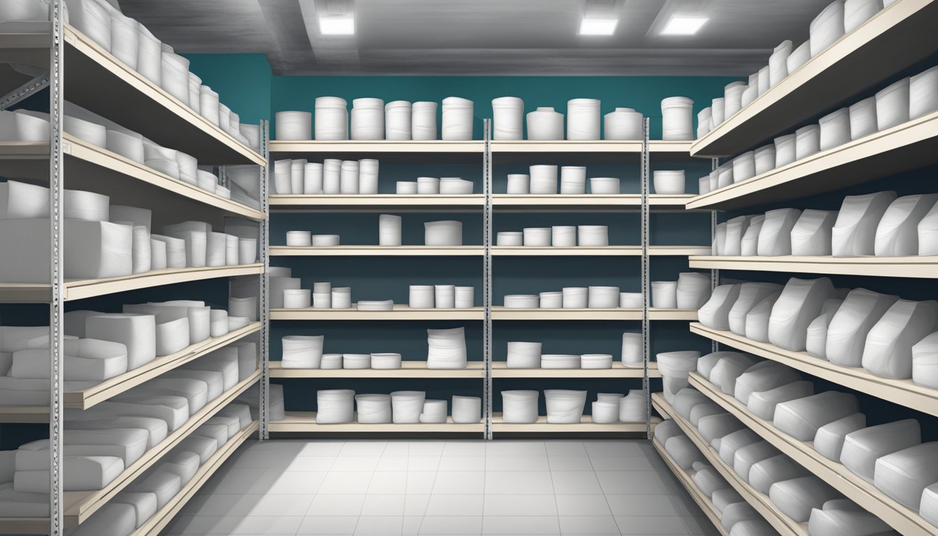 A hardware store shelf displays white cement bags in Singapore