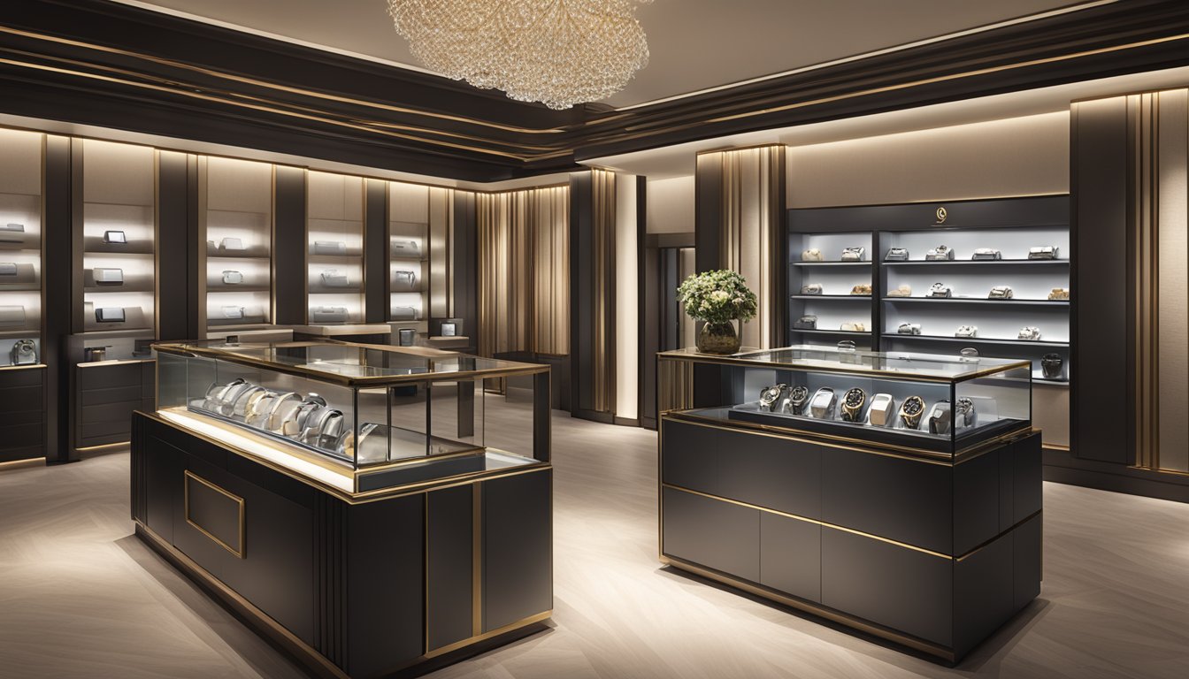 A luxurious display of watch winders in a sleek Singaporean boutique, with soft lighting highlighting the intricate craftsmanship and elegant designs