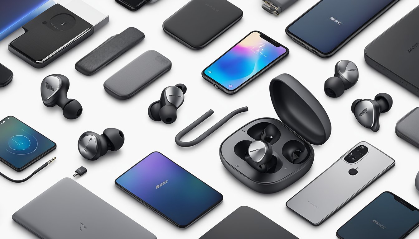 A pair of Bose earbuds on display at Best Buy, surrounded by other electronic devices and accessories