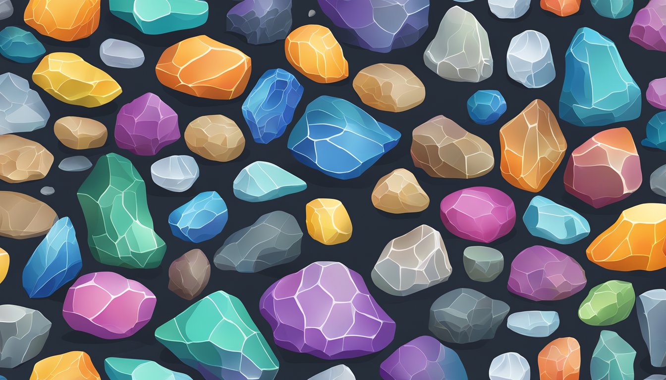 Colorful aquarium rocks arranged in various sizes and shapes, available for purchase online