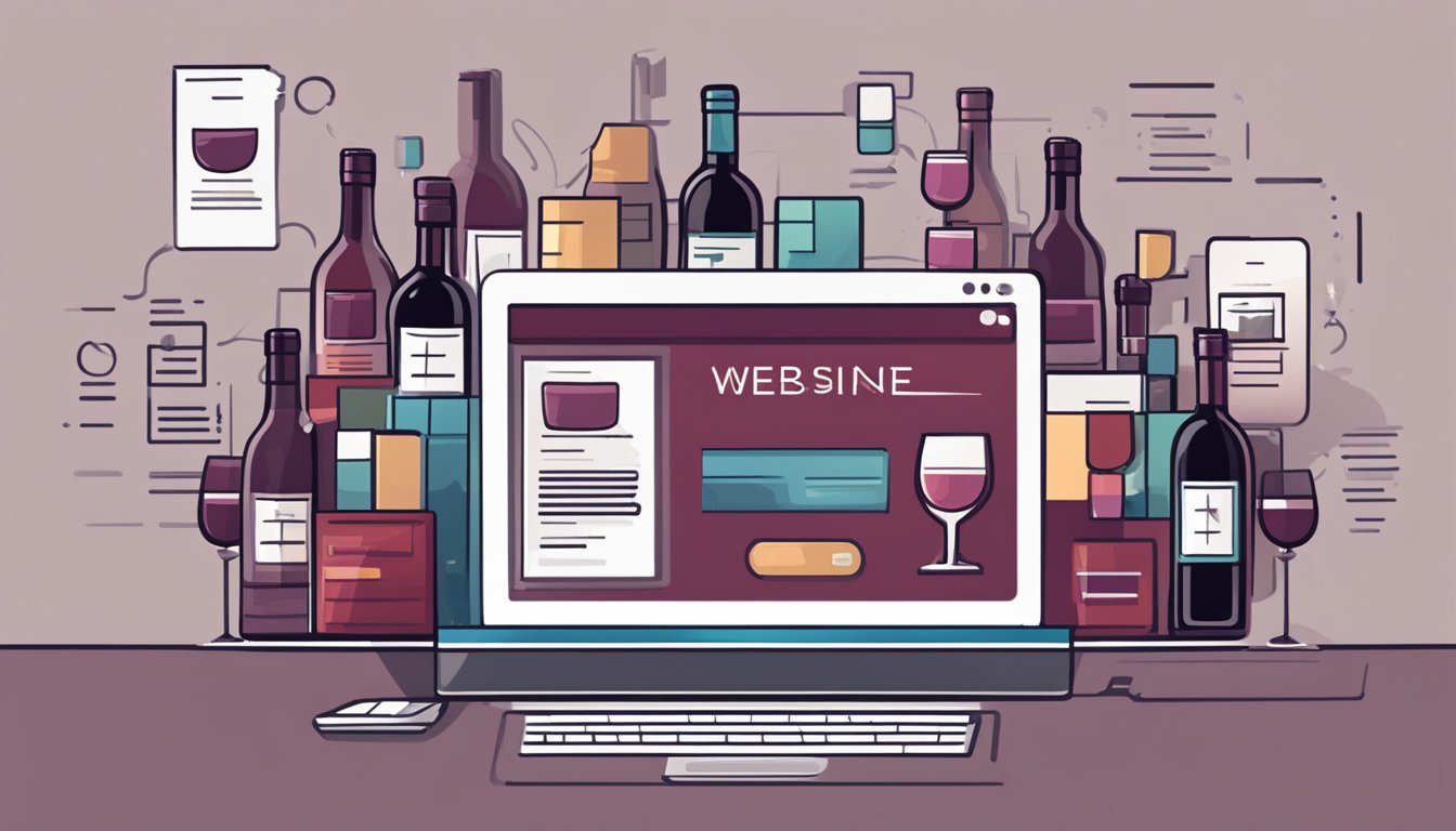 A computer screen displaying a website with various red wine options. A mouse cursor clicks on a bottle, adding it to a virtual shopping cart
