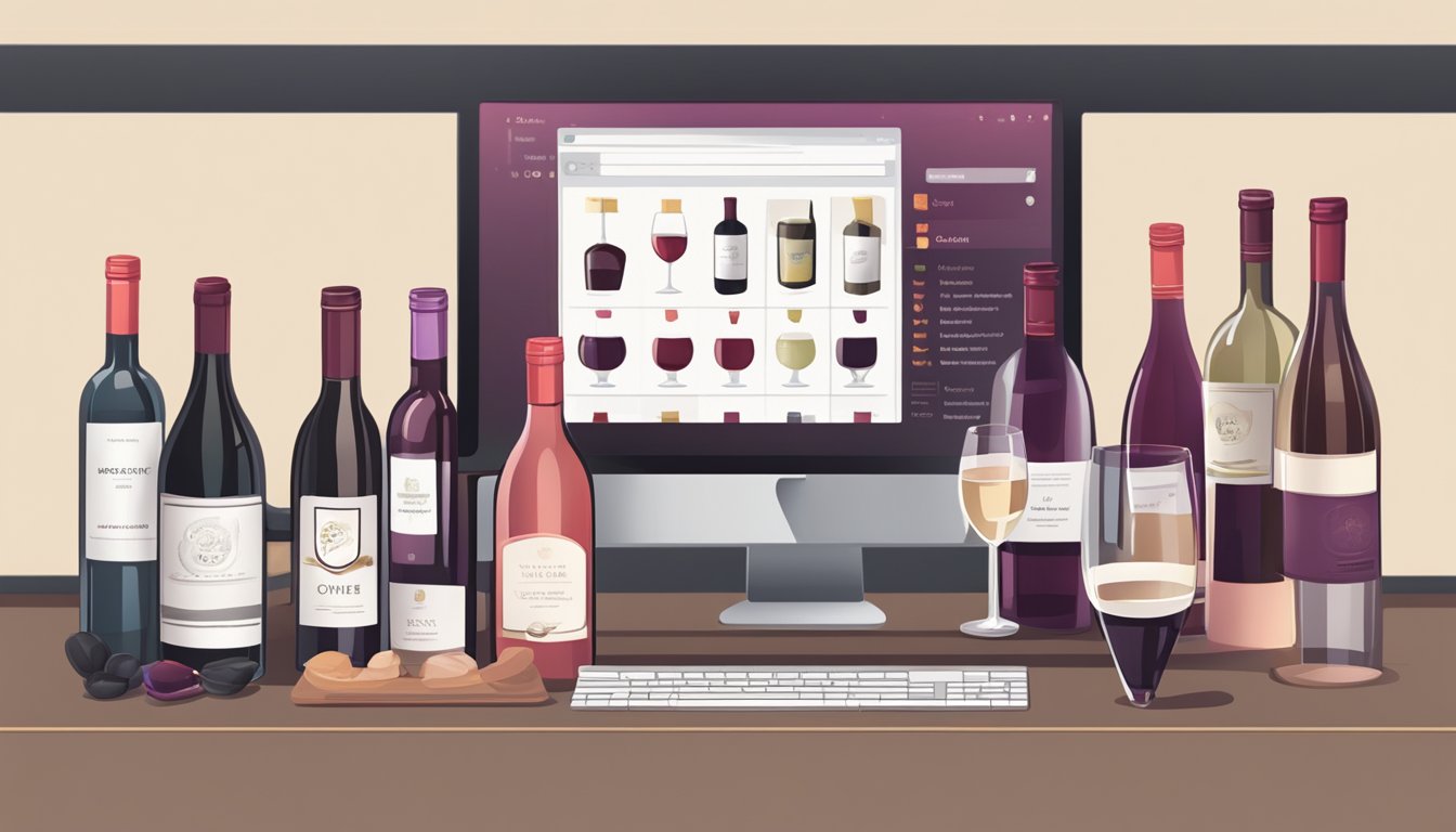 A computer screen with a website open, displaying a variety of red wine options for online purchase