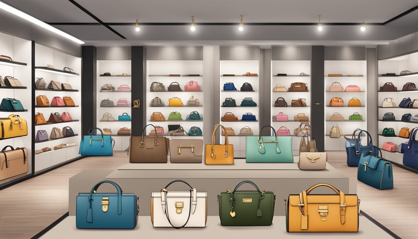A handbag boutique in Singapore displays a variety of branded bags, emphasizing authenticity and quality