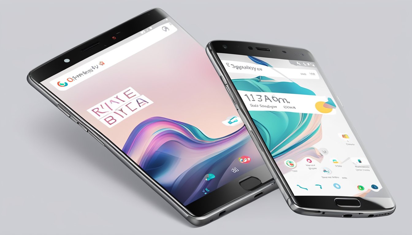 The scene shows a smartphone with the words "Frequently Asked Questions buy oneplus 3t singapore" displayed on the screen