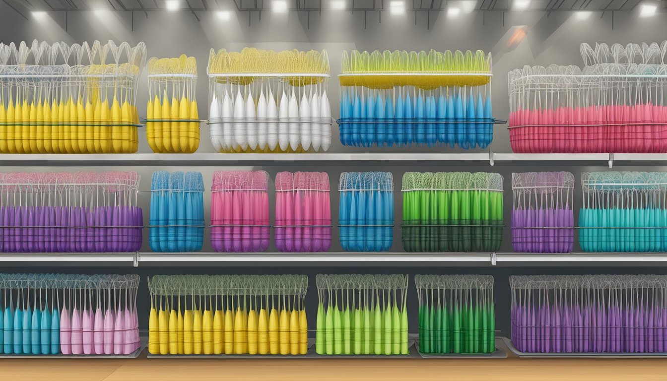 A badminton shuttlecock displayed on a shelf in a sports equipment store in Singapore