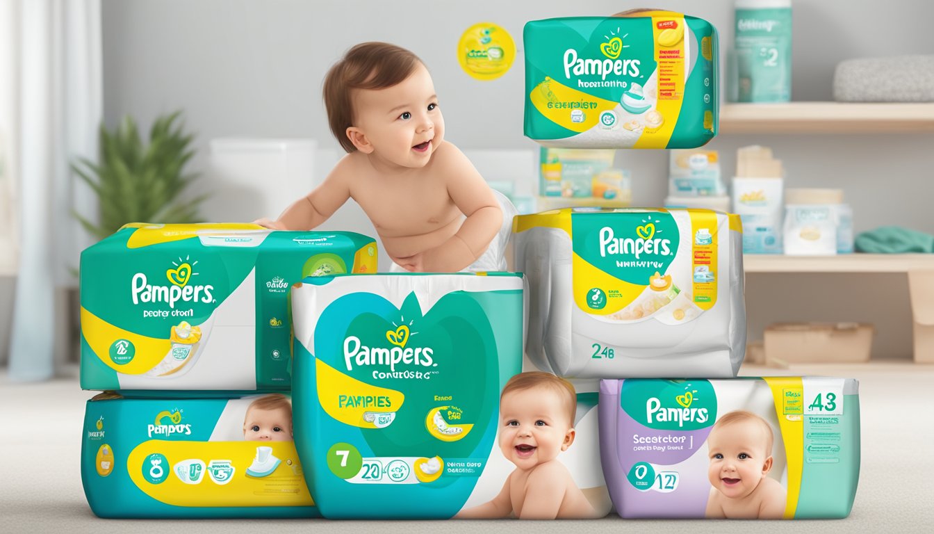A computer screen displaying a variety of Pampers products available for purchase, with a secure checkout process and multiple payment options