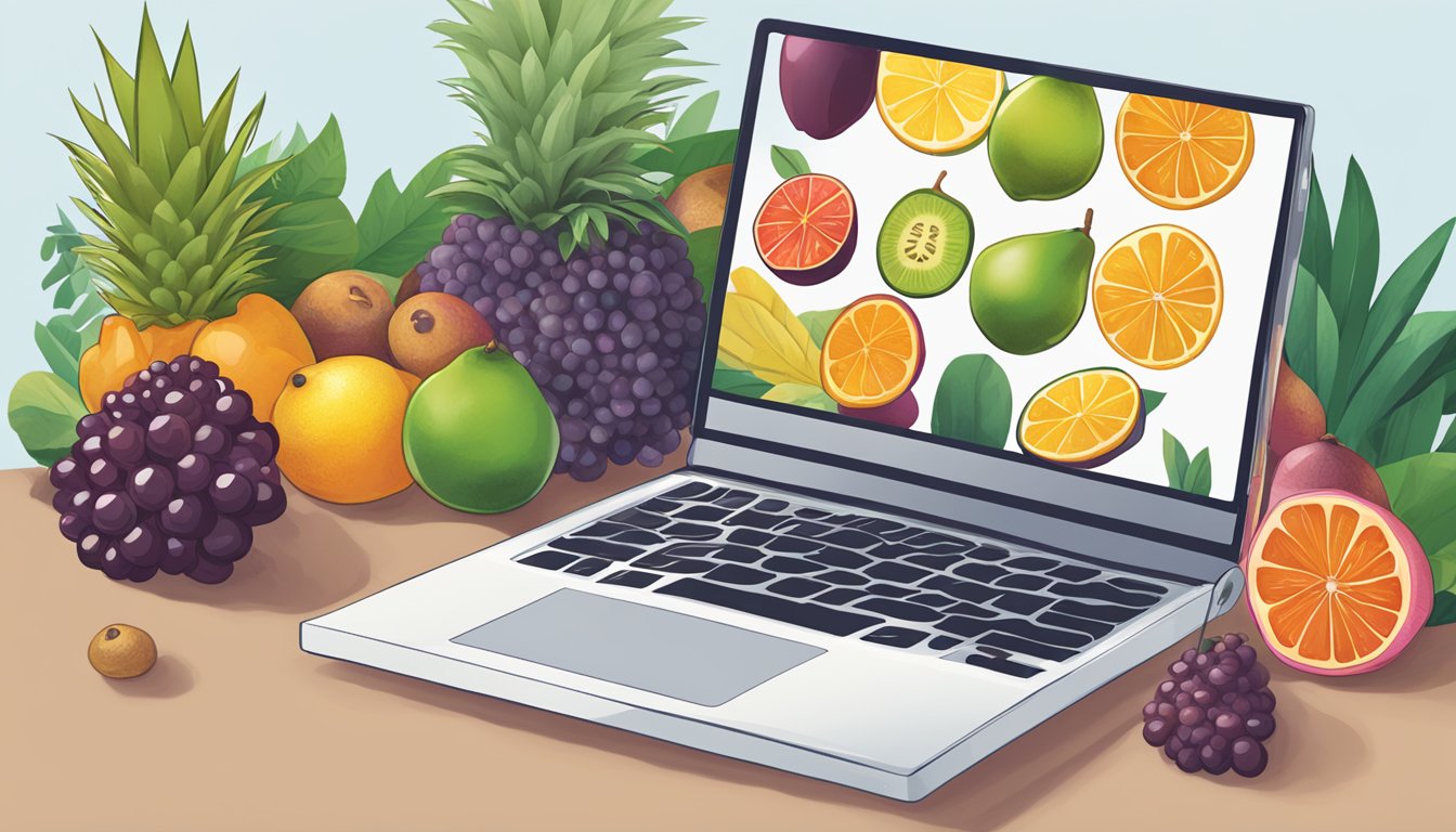 A laptop displaying a variety of salak fruit options. A cursor hovers over the "add to cart" button, indicating a purchase