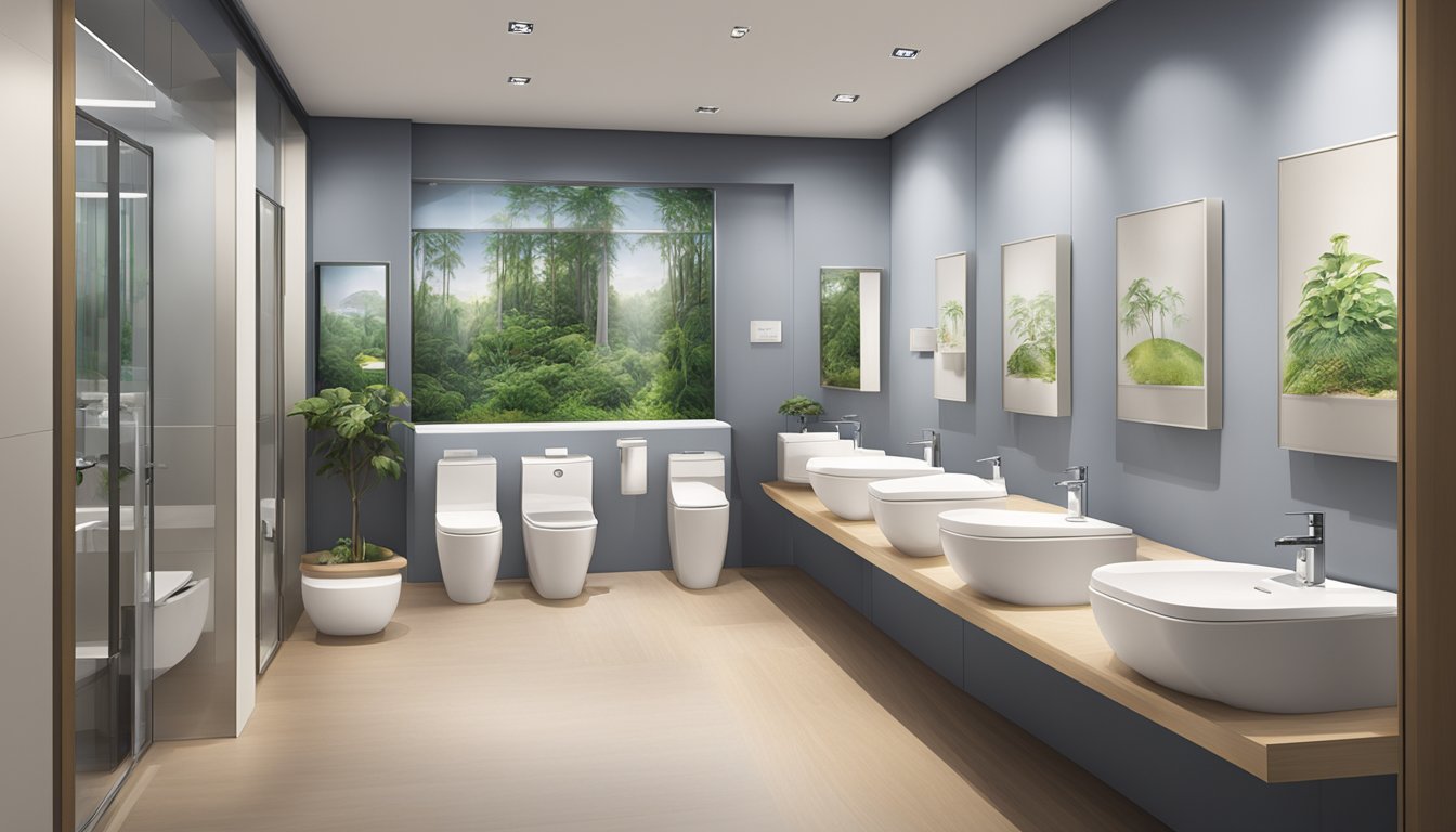 A store display showcases Toto toilets in a Singaporean bathroom showroom