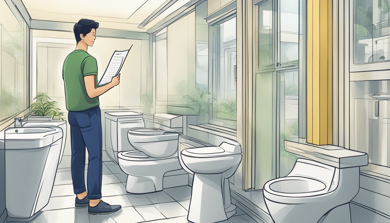 A customer browsing through a list of frequently asked questions about where to buy Toto toilets in Singapore