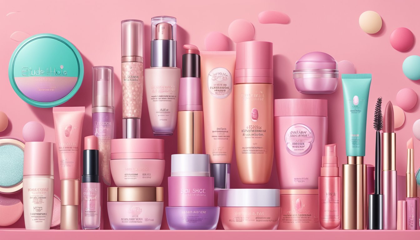 Etude House products displayed on a colorful website with a variety of makeup and skincare items available for purchase