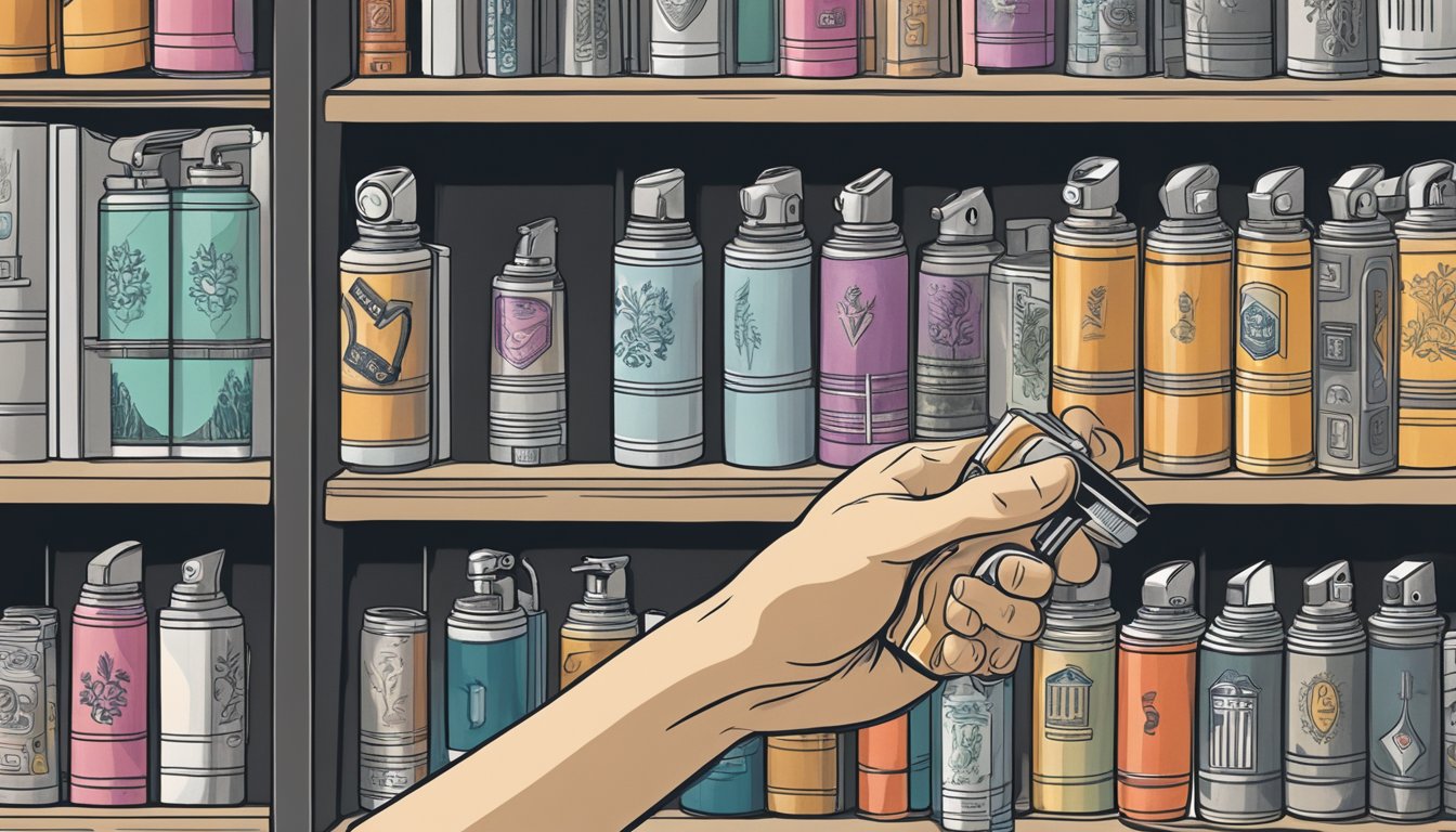 A hand reaching for a windproof lighter on a store shelf in Singapore