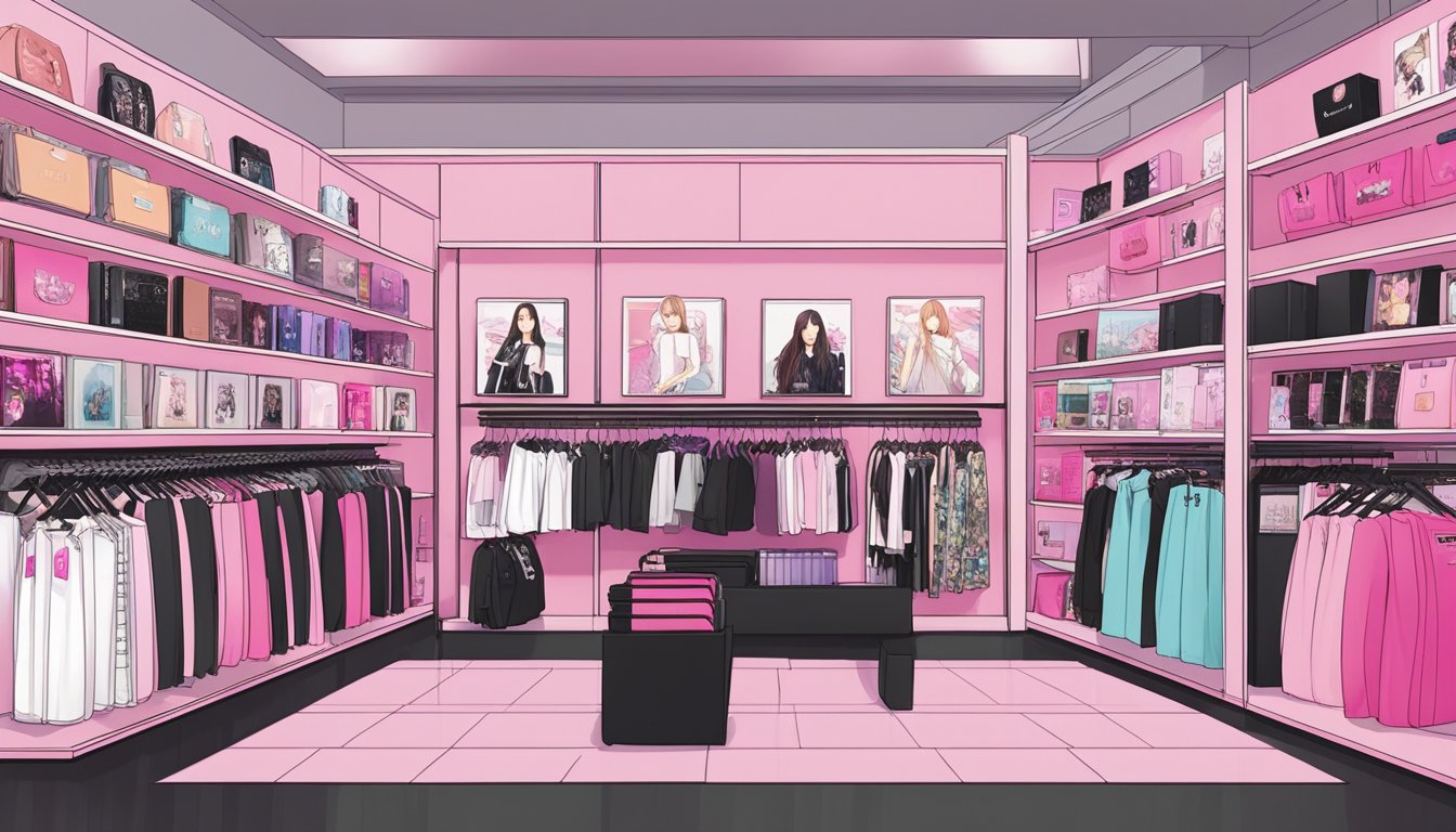 A display of Blackpink merchandise and albums in a Singapore store