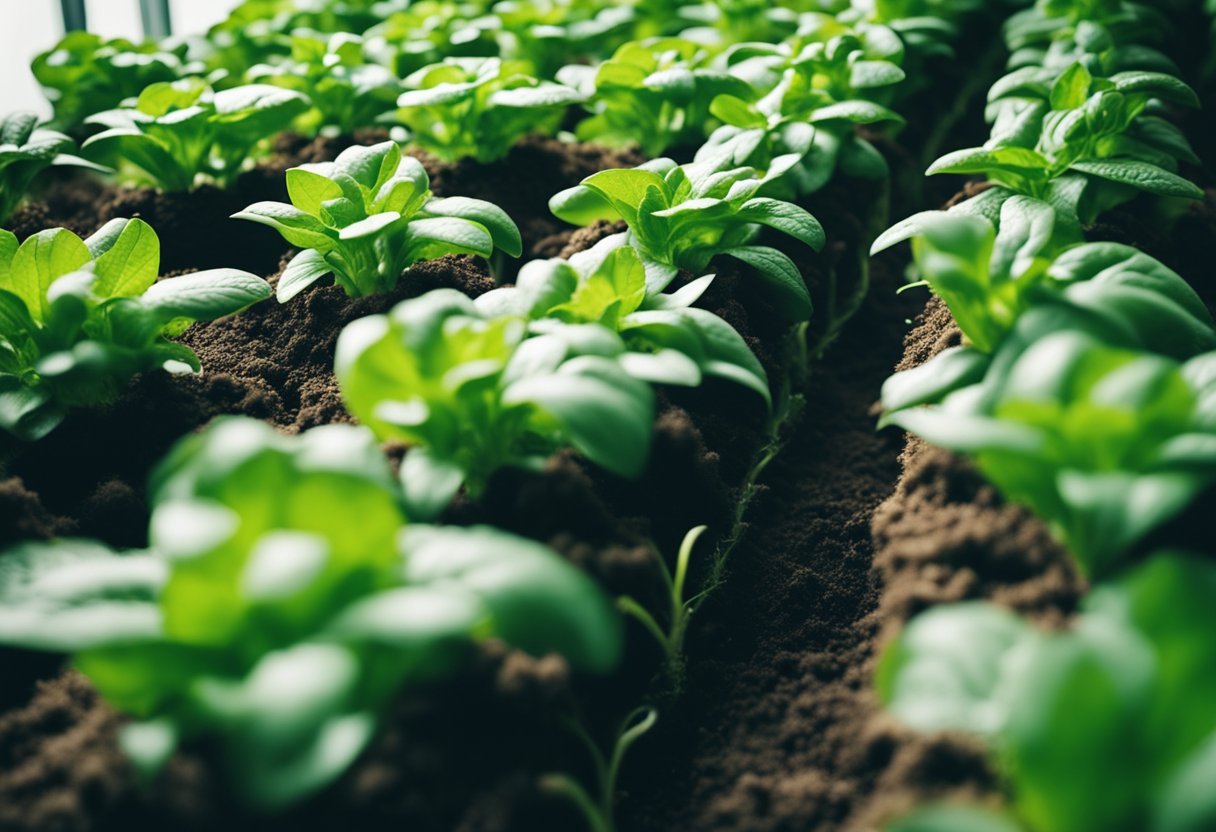 Lush green hydroponic plants thriving in nutrient-rich soil