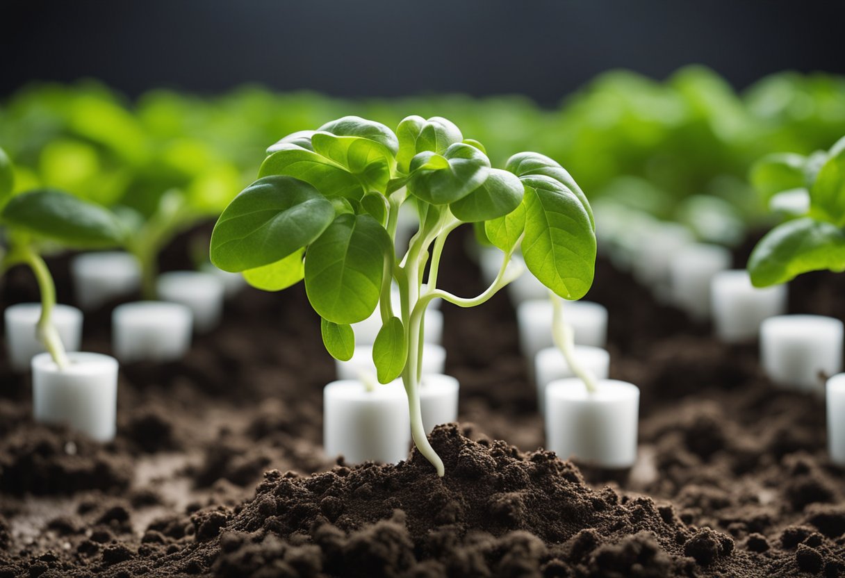 Hydroponic plants are carefully removed from their nutrient solution and placed into soil. The roots are gently spread out and covered with soil to ensure a successful transition