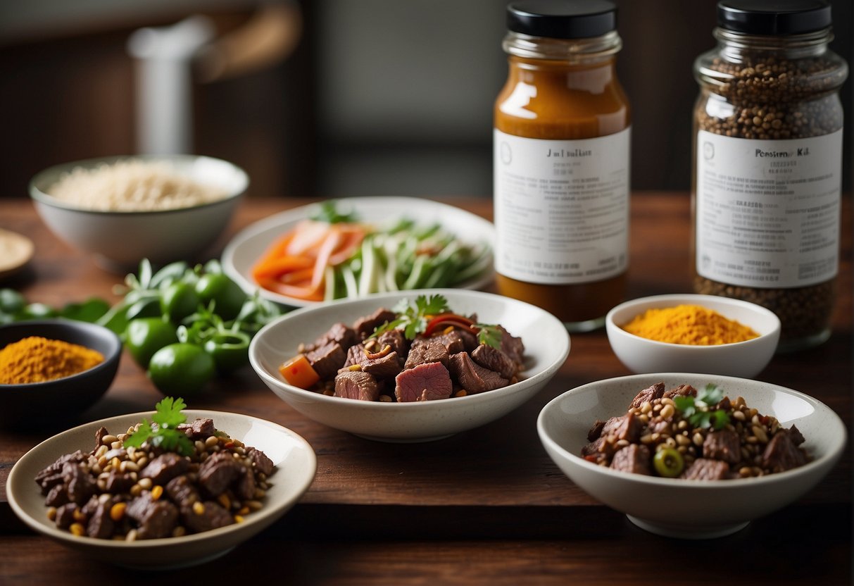 A table displays Chinese five spice beef recipes with nutritional info and dietary considerations
