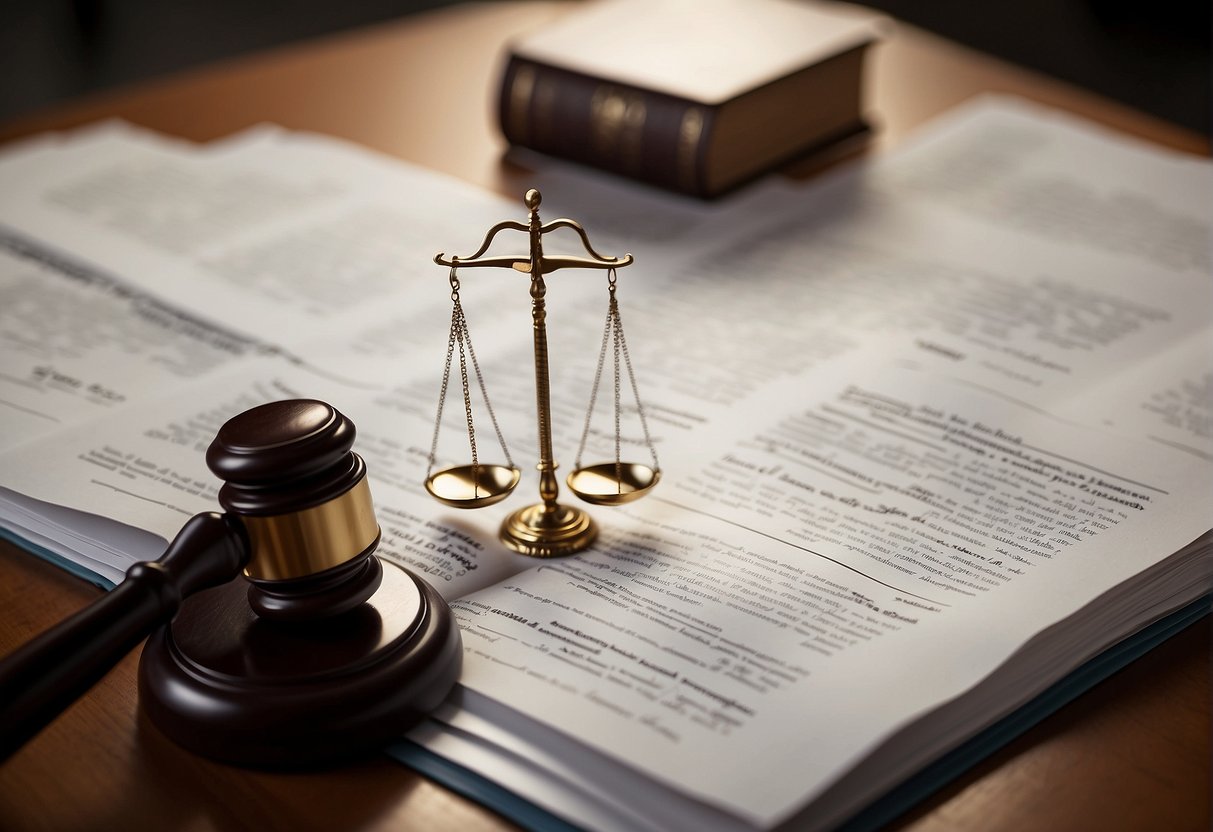 Legal aspects of the hiring process, with documents, contracts, and a scale of justice, symbolizing fairness and legality