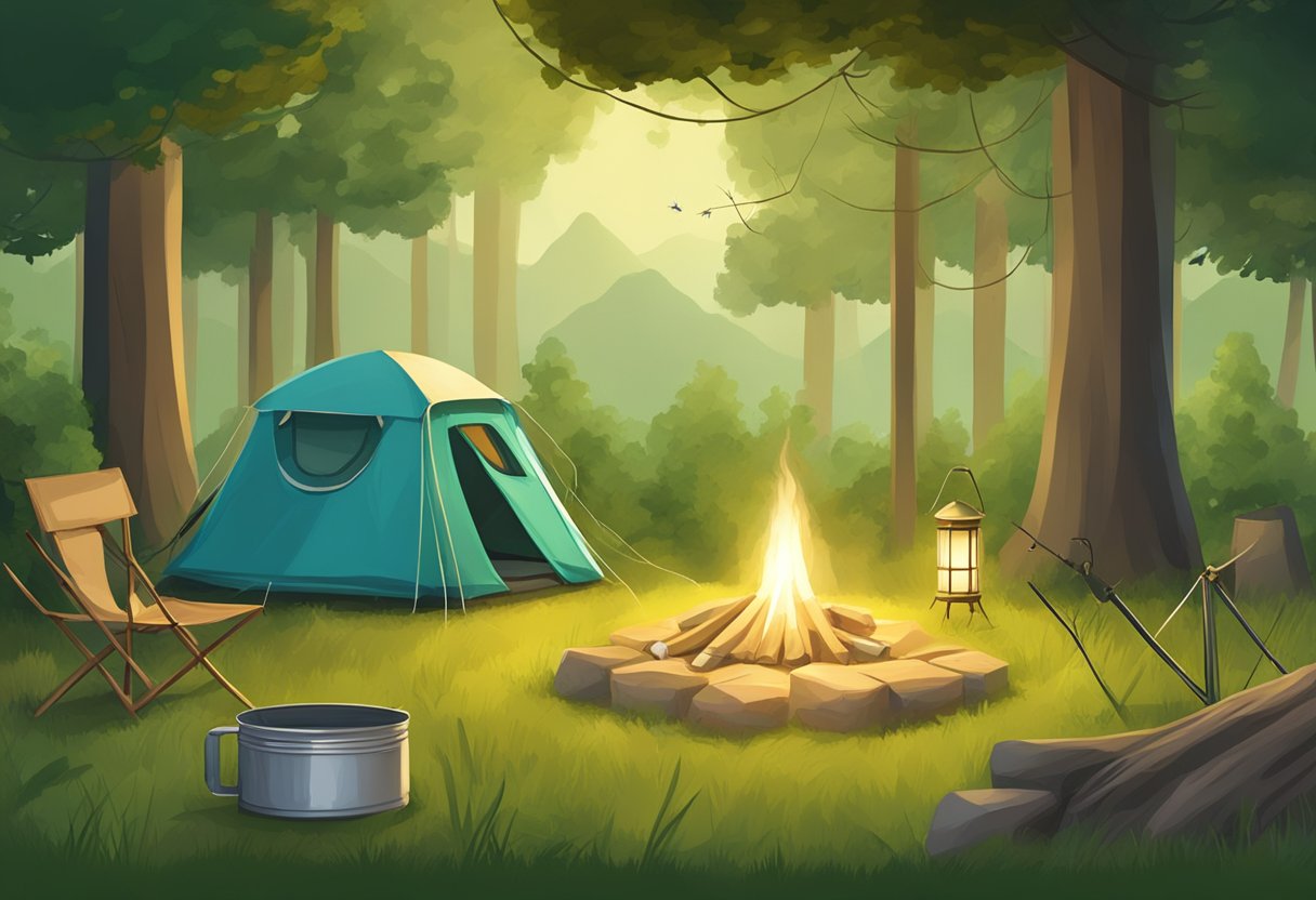 un campeggio con una candella di citronella che difende la tenda e fa allontanare le zanzare 

