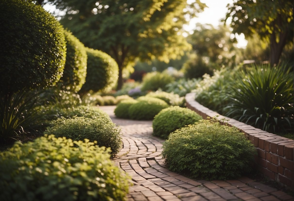 A pathway of brick pavers winds through a lush garden, showcasing the durability and timeless elegance of the material for landscaping