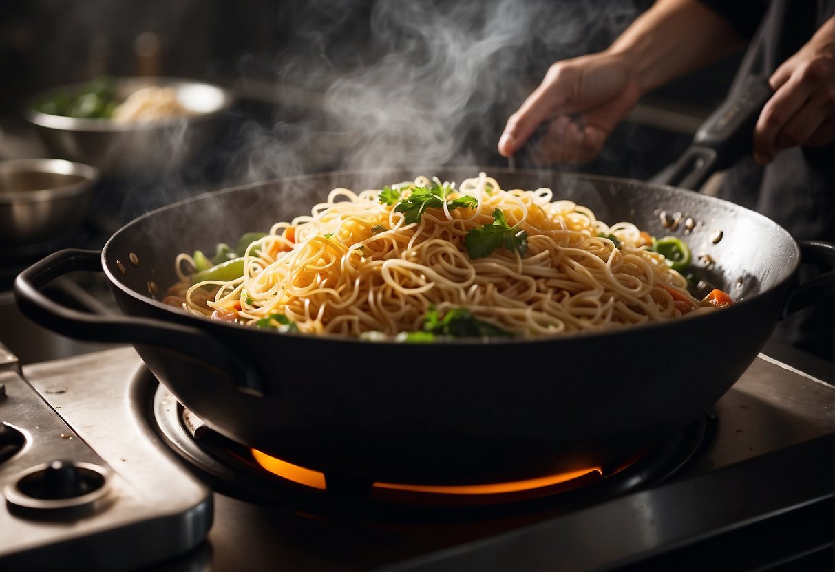 A wok sizzles as ingredients are tossed in, steam rises from a pot of boiling noodles, and the aroma of soy sauce and garlic fills the air