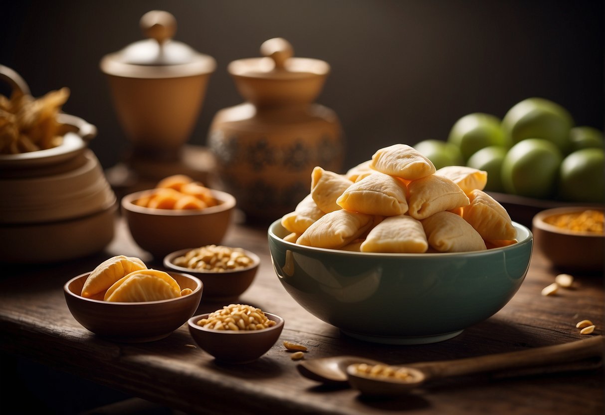 A table with ingredients and utensils for making Chinese fortune cookies