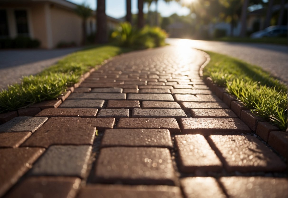 A pathway of brick pavers withstands the hot, humid climate of Fort Myers. The sun beats down as the pavers remain strong and durable, creating a lasting and attractive design