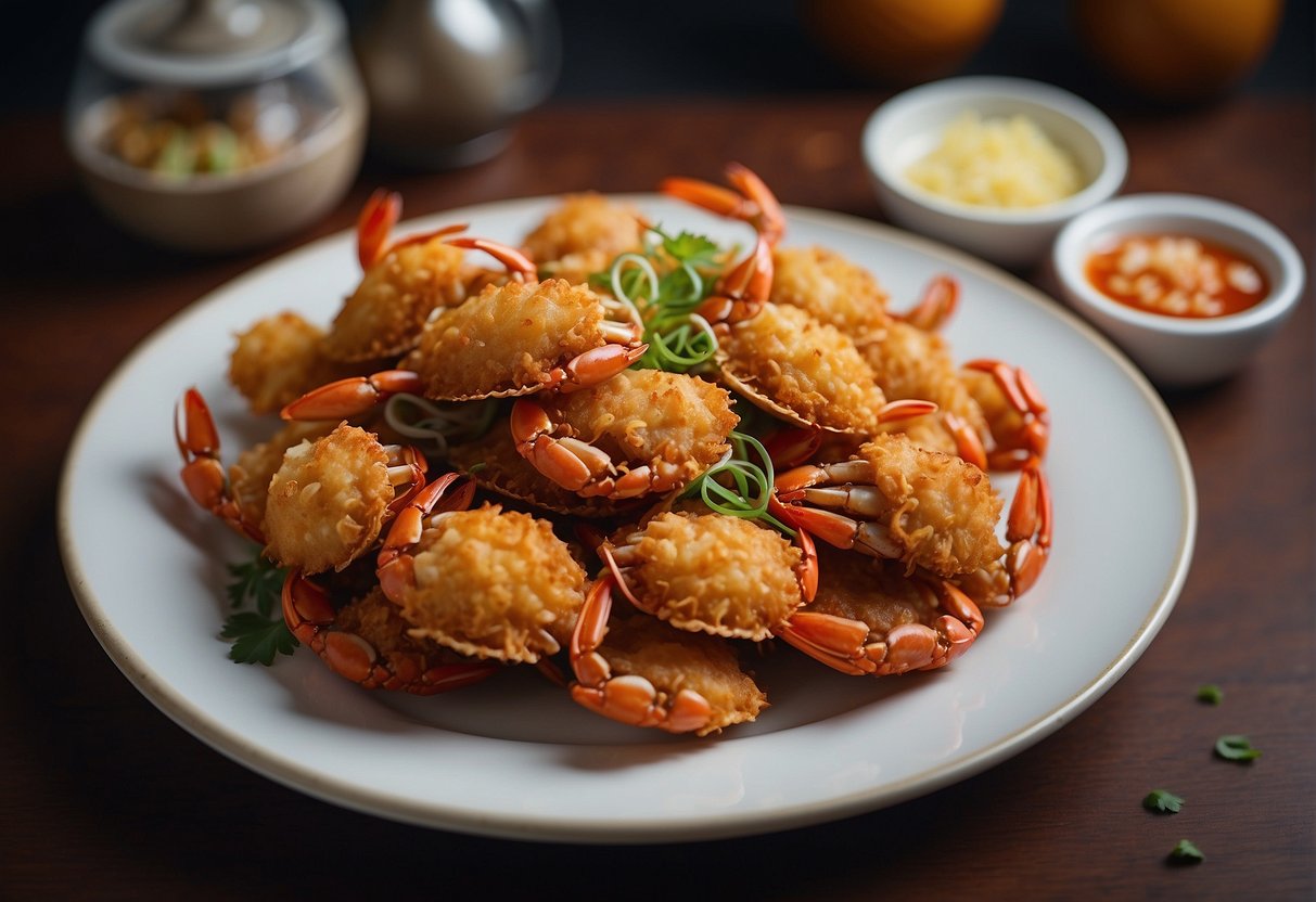 A plate of Chinese fried crab with nutritional information displayed next to it