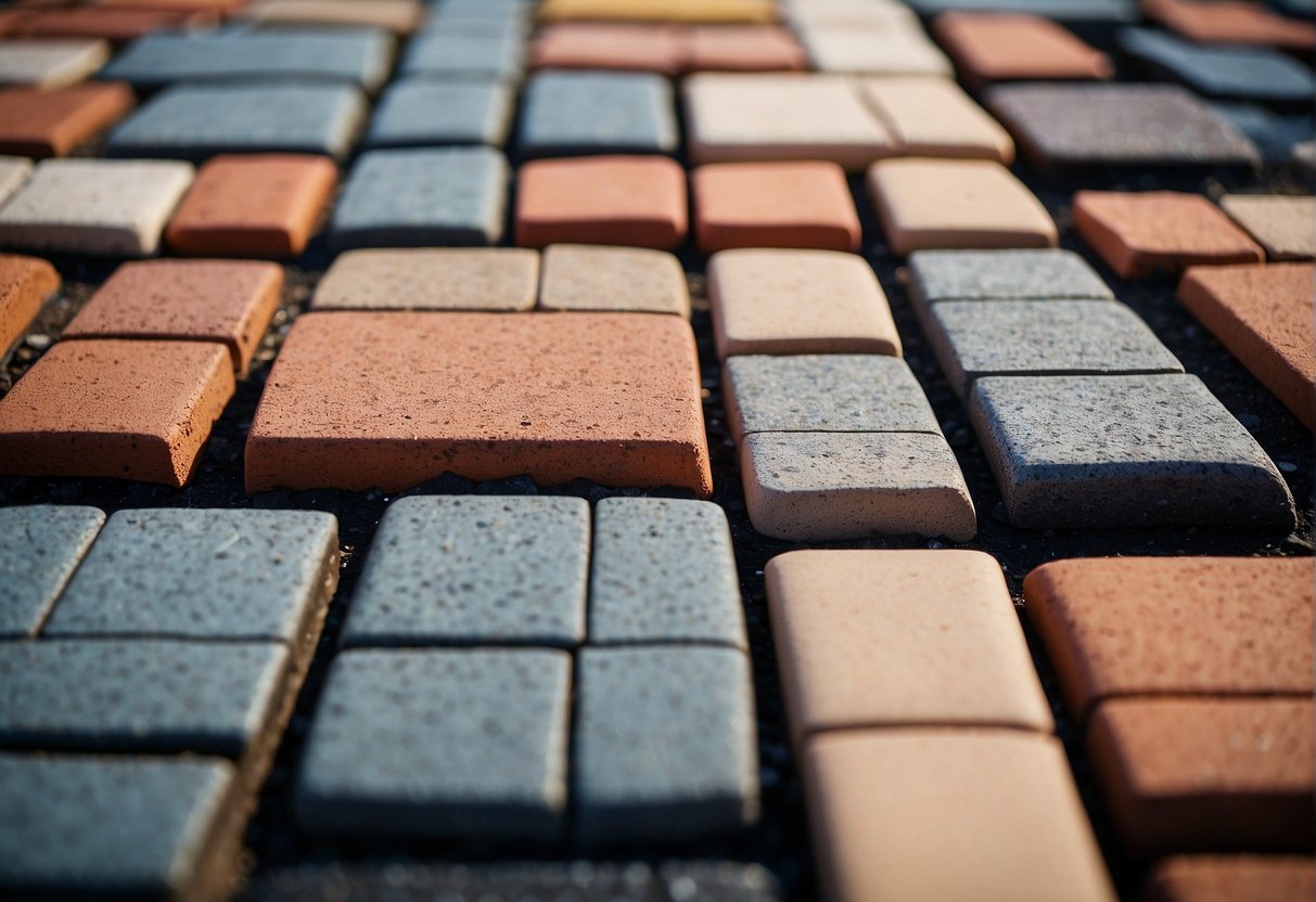 A comparison of brick pavers to other paving materials, showing various textures, colors, and patterns