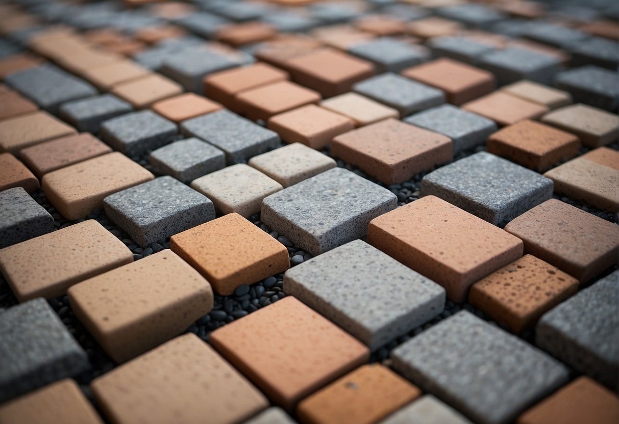 A comparison of brick pavers to other paving materials: concrete, asphalt, and natural stone. Each material is arranged in a grid pattern with labels